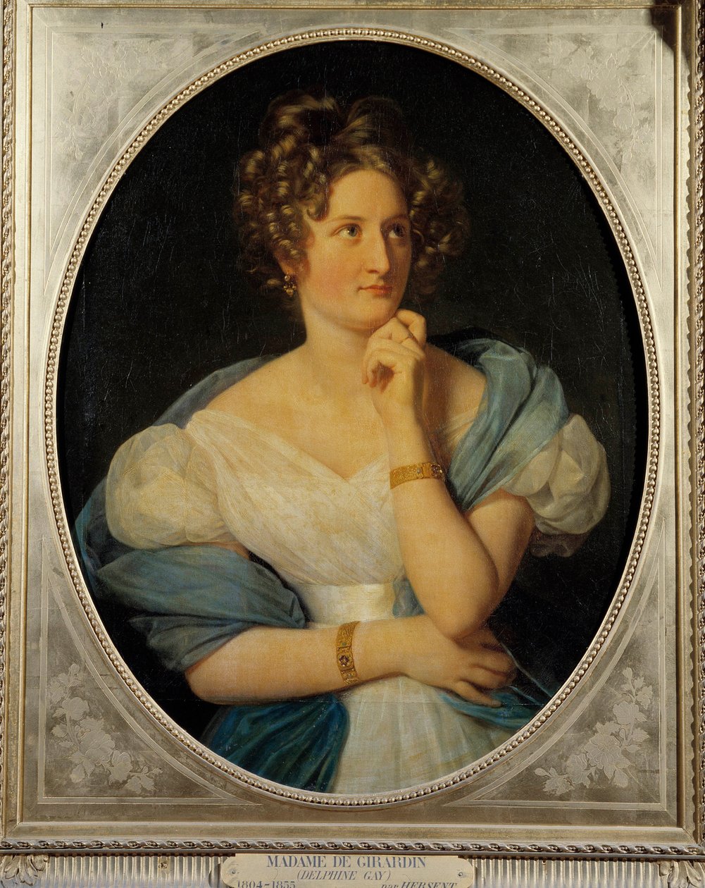 Portræt af den franske forfatter Delphine Gay (1804-1855), Madame Emile de Girardin. Hendes pennenavn er Viscount Charles de Delaunay. Maleri af Louis Hersent (1777-1860) 1824 søn. 0,92 x 0,72 m af Louis Hersent