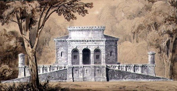 Udsigt over Gendarmerie Imperiale, ca. 1825 (pen & blæk og vask på papir) af Louis Hippolyte Lebas