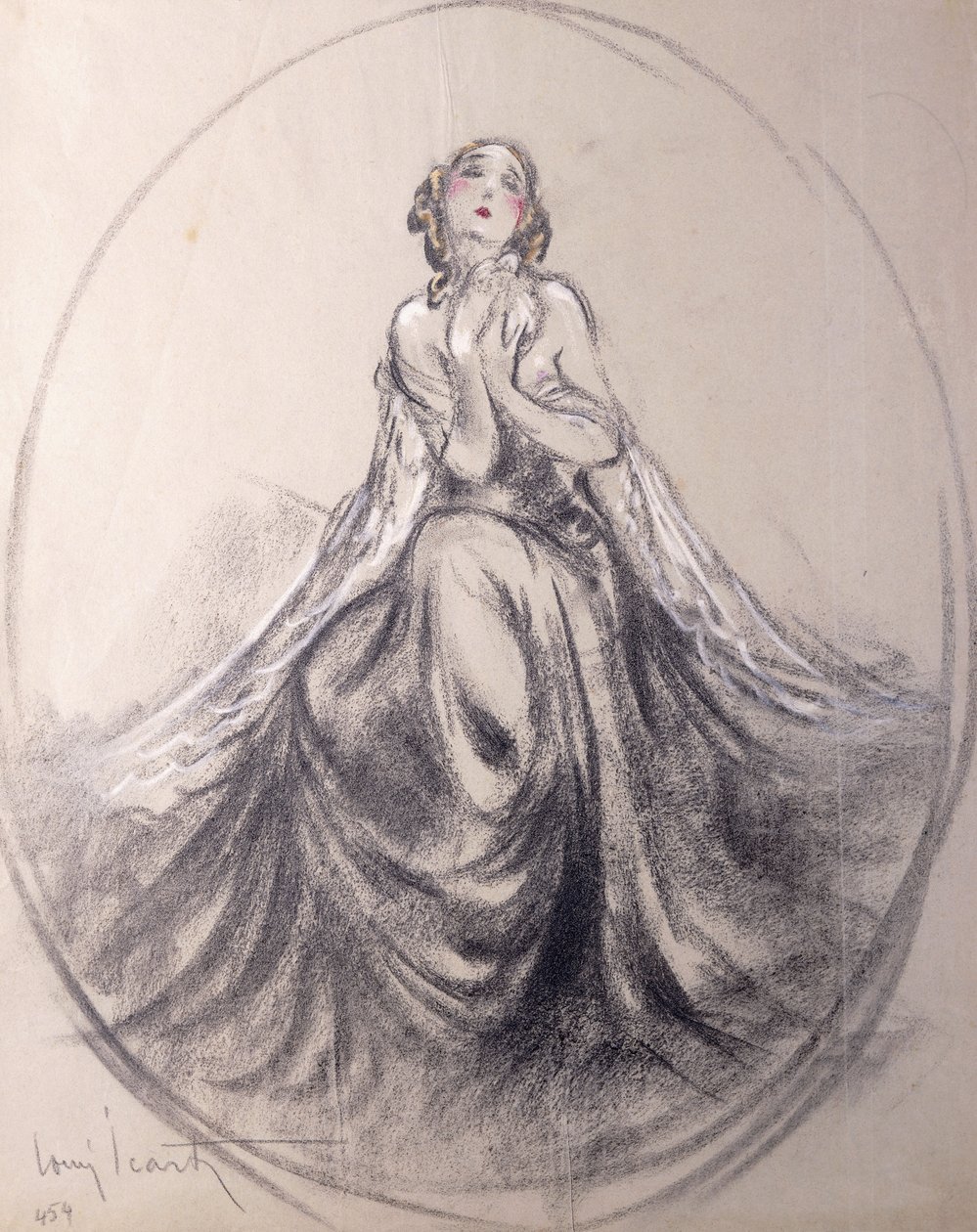 En siddende dame i teatralsk stilling af Louis Icart