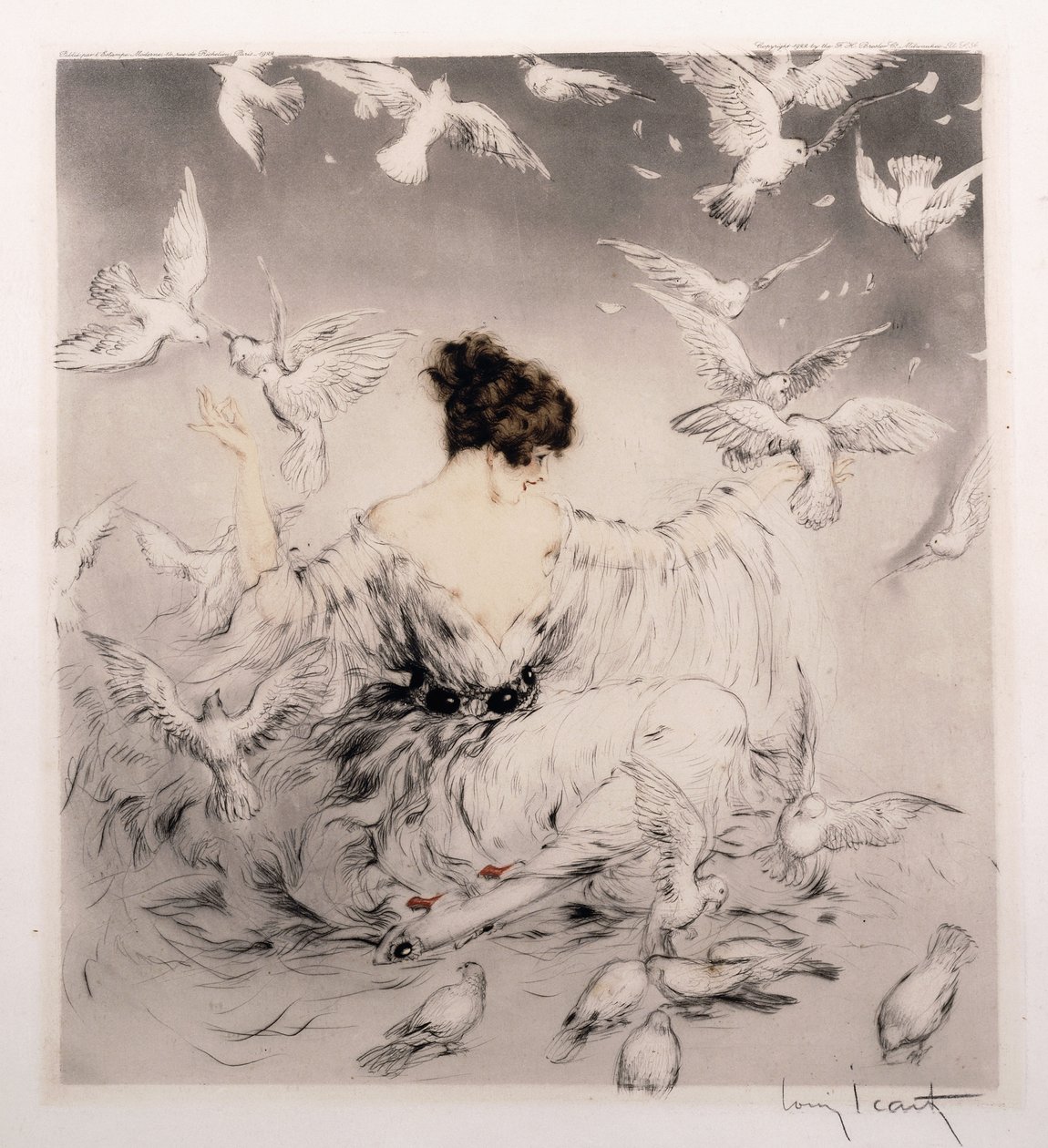 Pige med duer af Louis Icart