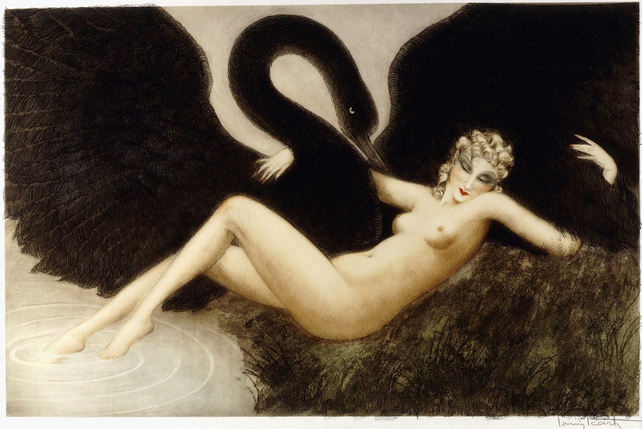 Leda and the Swan, ca. 1934 (ætsning og tørnål, trykt i farver) af Louis Icart