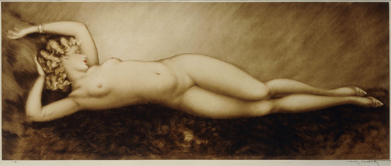 Repose, ca. 1934 (ætsning og tørnål, trykt i farver) af Louis Icart