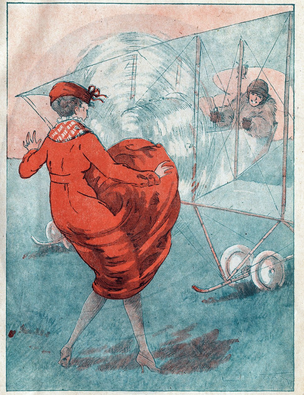 Den gunstige vind: Helice nysgerrig. Illustration af Louis Icart (1888-1950) for magasinet “” le Fantasio ”” af maj 1916. af Louis Icart