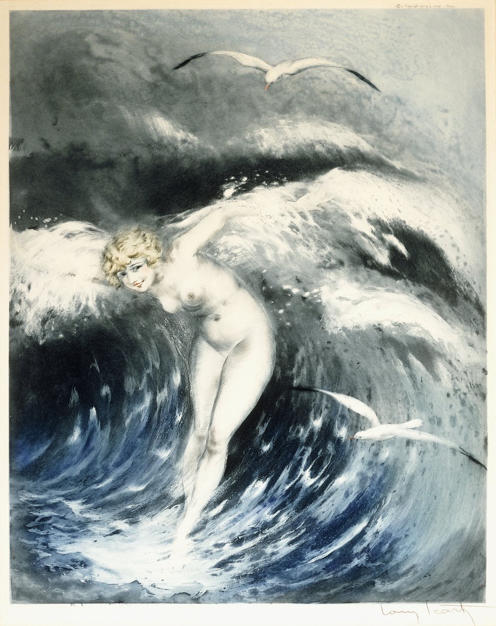 Venus i bølgerne, ca. 1931 (farveætsning og tørnål) af Louis Icart