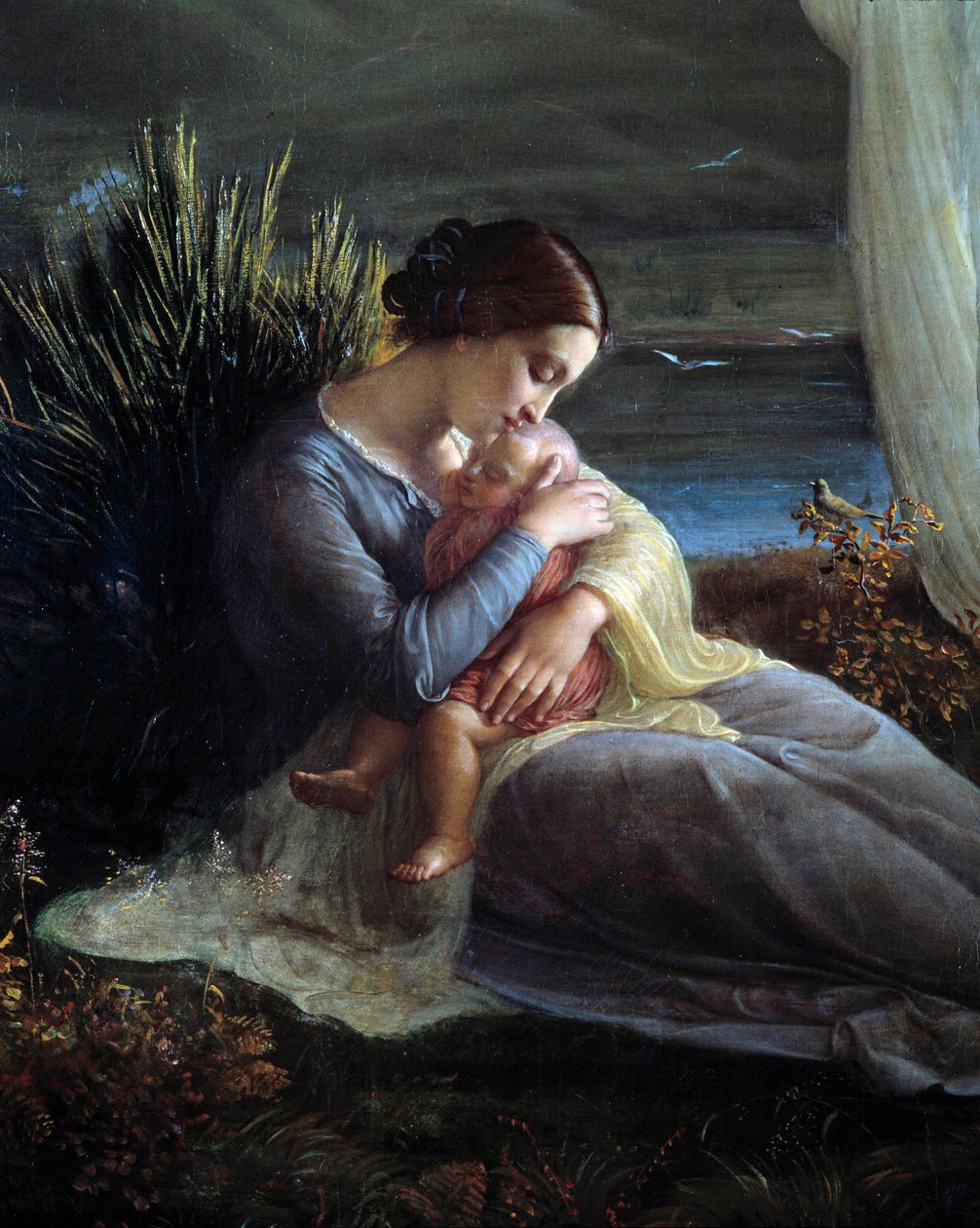 Sjælens digt; Englen og moderen, detalje af mor og barn af Louis Janmot