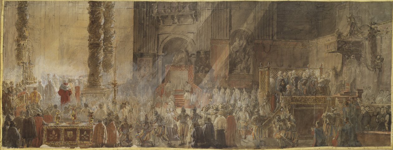 Kong Gustav III af Sverige (1746-1792) deltager i julemesse i Peterskirken i Vatikanet, i 1783 - Kong Gustav III af Sverige deltager i julemesse i Peterskirken i Vatikanet af Louis Jean Desprez