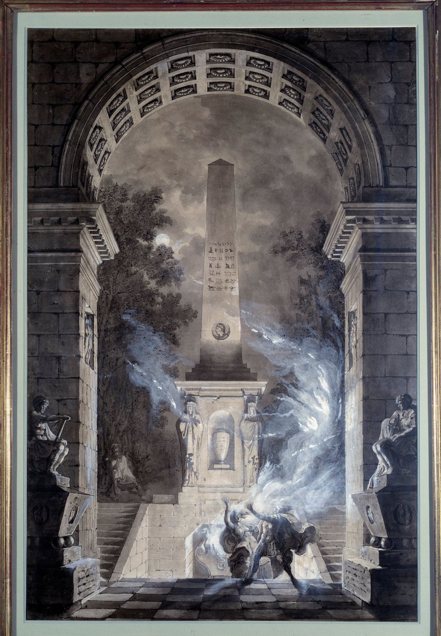 Scenografi: indretningsprojekt udført af Jean Louis Desprez (1743-1804) for stykket "" Semiramis"" af Francois Marie Arouet dit Voltaire (1694-1778) (1748) 1784. Konserves i Ticino. af Louis Jean Desprez