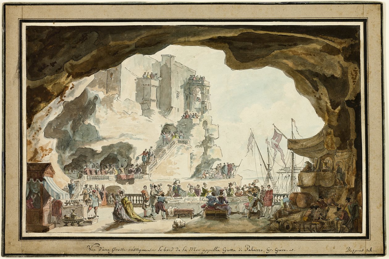 Udsigt over Grotta di Palazzo med banket af Louis Jean Desprez
