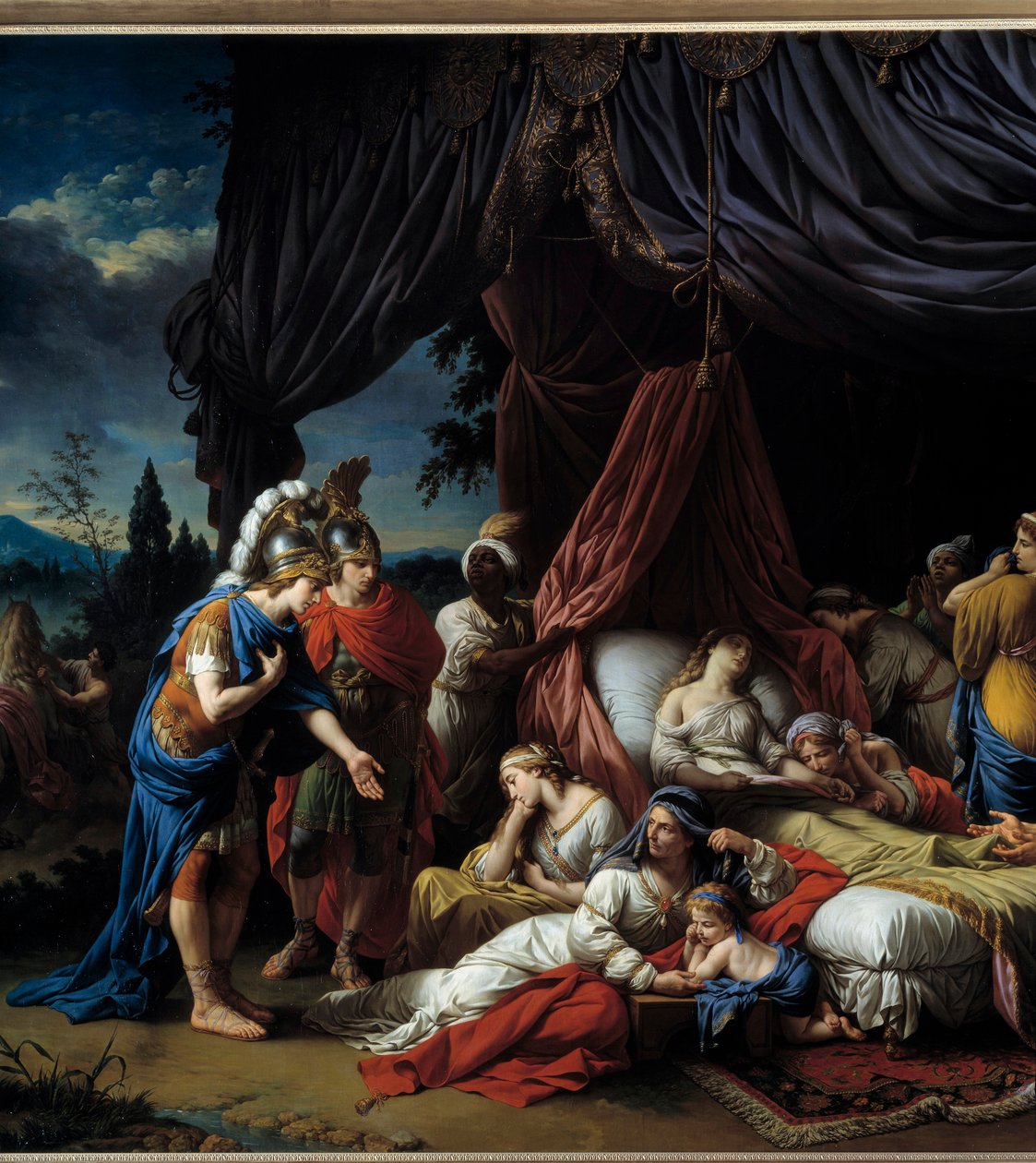 Dareios hustrus død. Dette værk, inspireret af Rollins antikke historie og serien af triumfer af Alexander de Le Brun, skildrer den græske kejser samlet foran liget af Darius