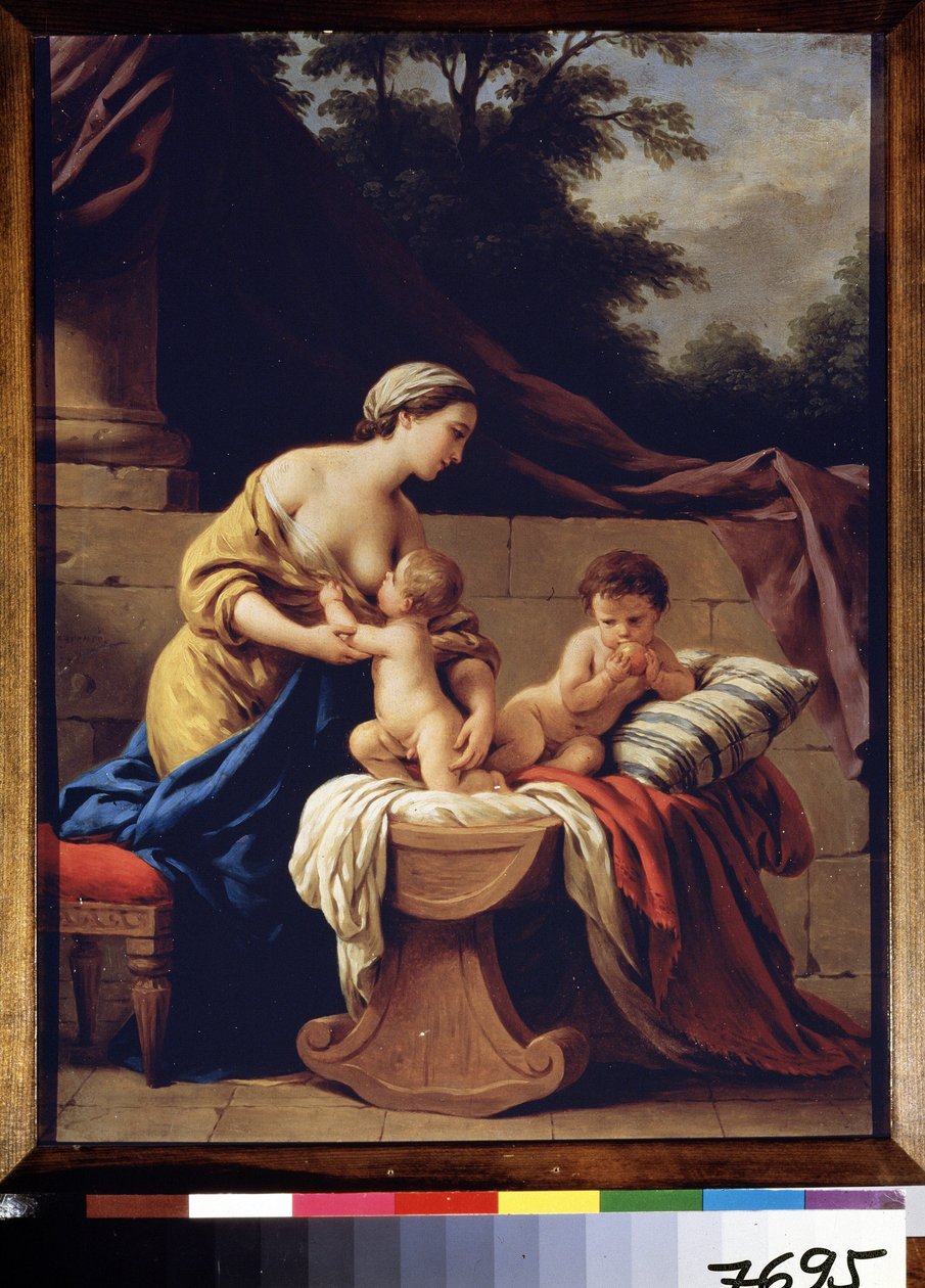 Mor og børn. Allegori om næstekærlighed. (Moder og børn. Allegori om næstekærlighed). Maleri af Louis Jean Francois Lagrenee (1725-1805), olie på lærred. fransk kunst af Louis Jean Francois I Lagrenee