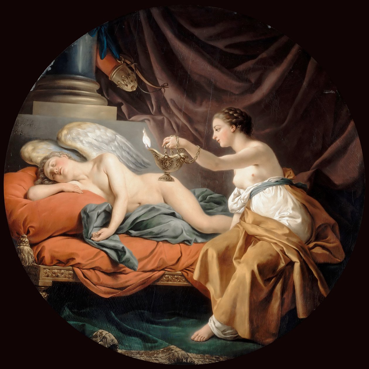 Psyche Overraskende Sovende Amor af Louis Jean François Lagrenée