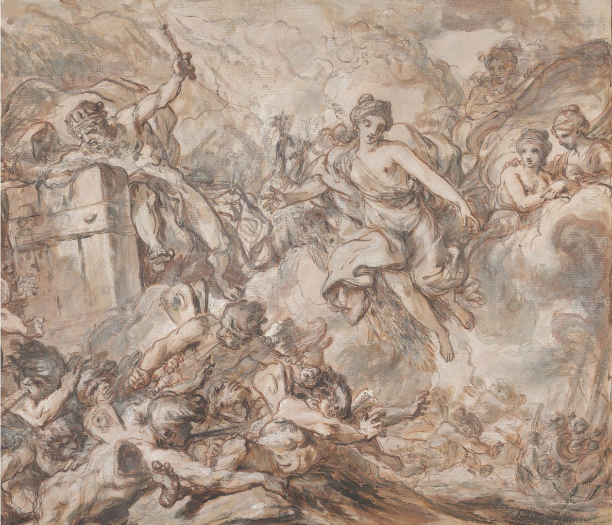 Juno beordrede Aeolus til at slippe vindene løs, 1775. af Louis Jean Jacques Durameau