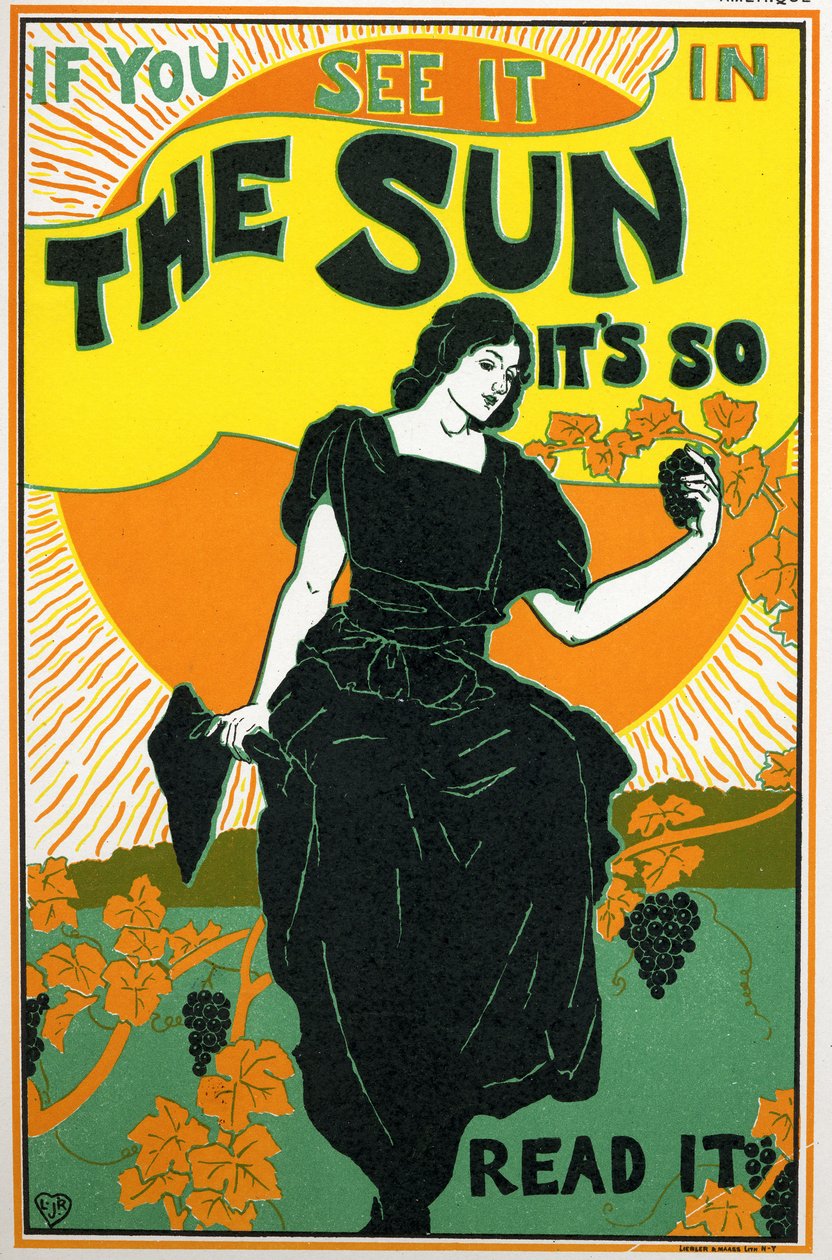 Litteratur. The Sun, avis. Plakat af Louis Rhead, USA, ca. 1890 (plakat) af Louis John Rhead