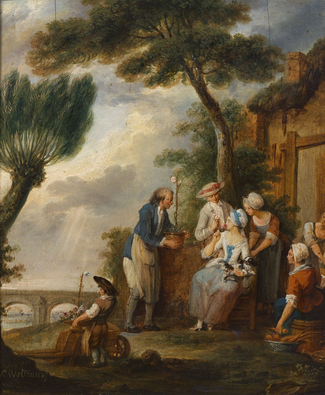 Gartneren eller forlovelsen (olie på lærred) af Louis Joseph (1731 98) Watteau