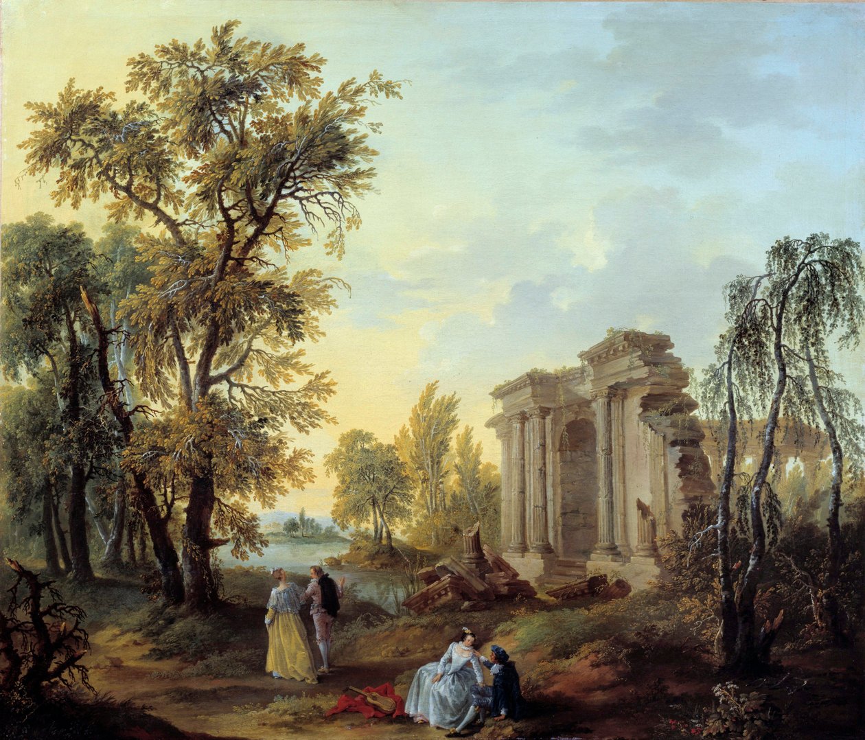 Walk Champetre-maleri af Louis Joseph Watteau dit Watteau de Lille (1731-1798) 1700-tallet. Søn 1,02x0,8 m Marseille, Museum of Fine Arts af Louis Joseph  Watteau