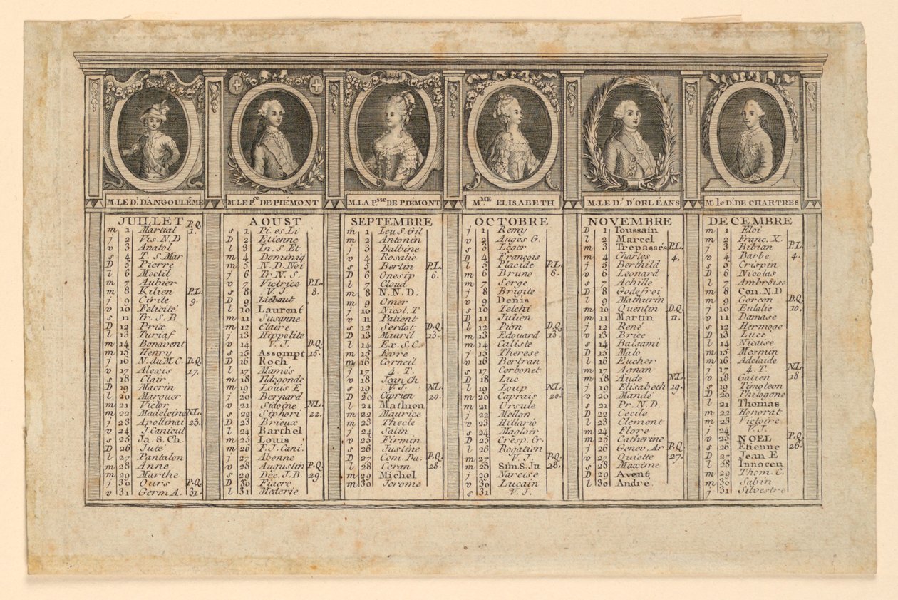 Almanak for anden halvdel af året 1778 af Louis Joseph Mondhare