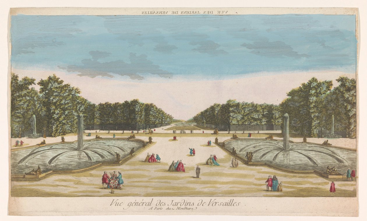 Udsigt over Versailles have Vue des Jardins de Versailles (titel på objekt) af Louis Joseph Mondhare