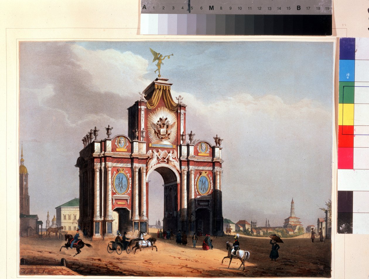 Den Røde Port i Moskva. Litografi af Louis Jules Arnout (1814-1868), farvelagt i akvarel, ca. 1830. Fransk kunst, klassicisme. A. Pushkin Memorial Museum, Sankt Petersborg. af Louis Jules Arnout