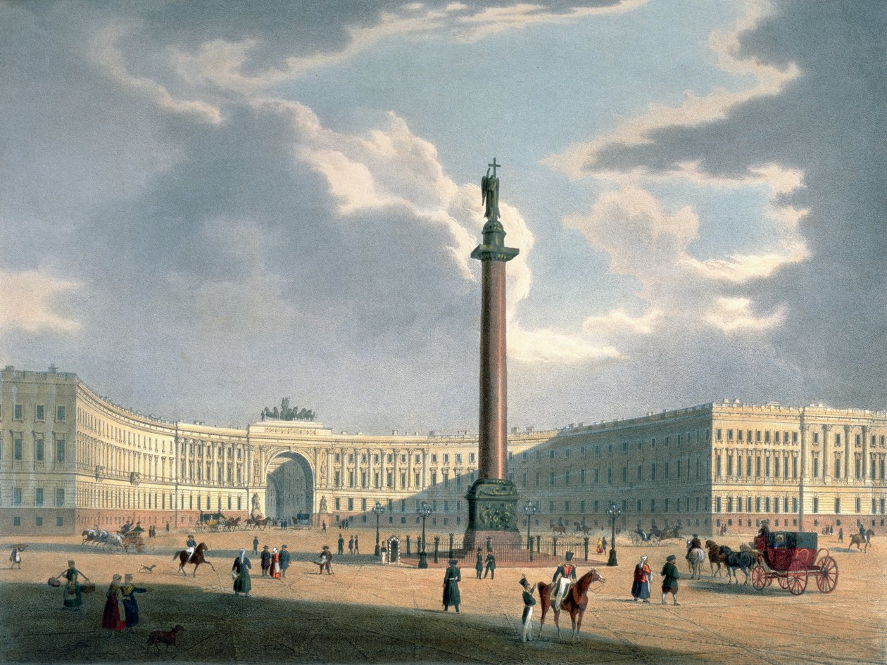 Alexandersøjlen og hærens hovedkvarter i Skt. Petersborg, trykt af Lemercier, Paris, 1840