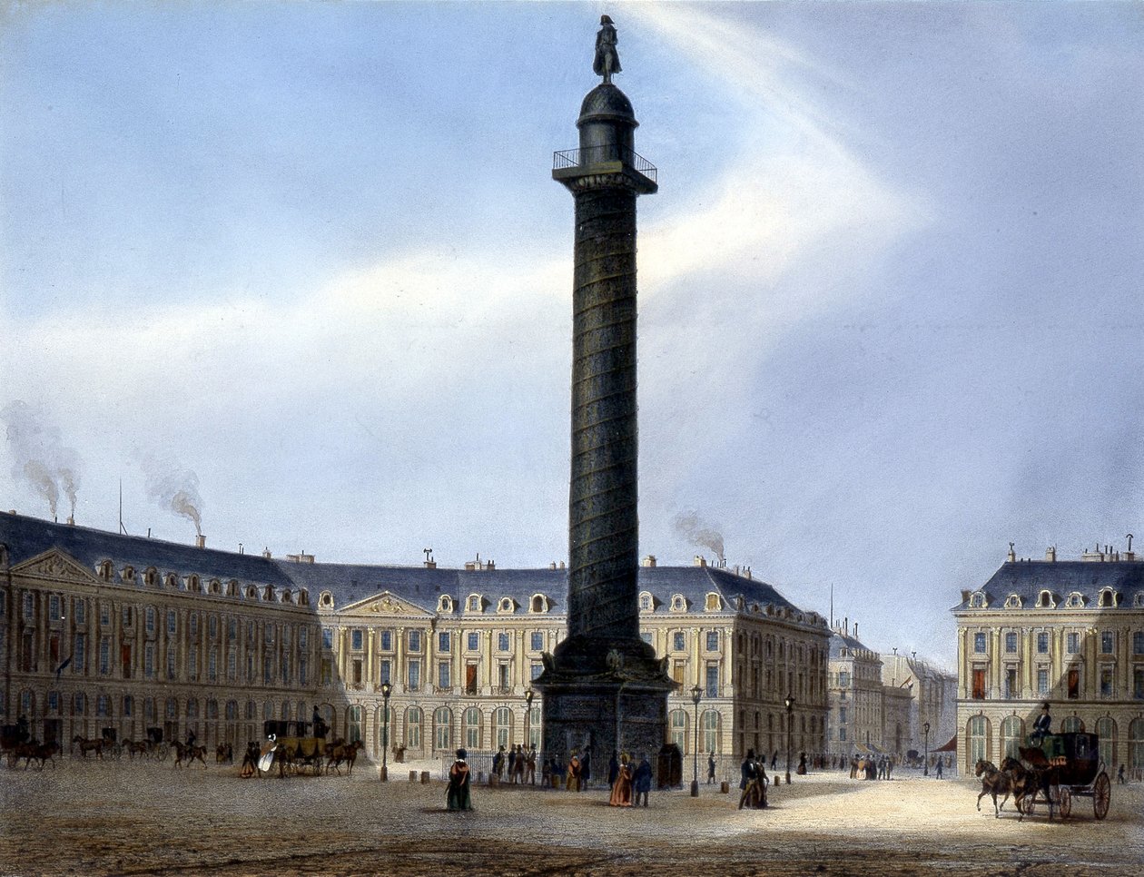Udsigt over søjlen og Place Vendôme - i "" Paris en 1837" af Arnout af Louis Jules Arnout