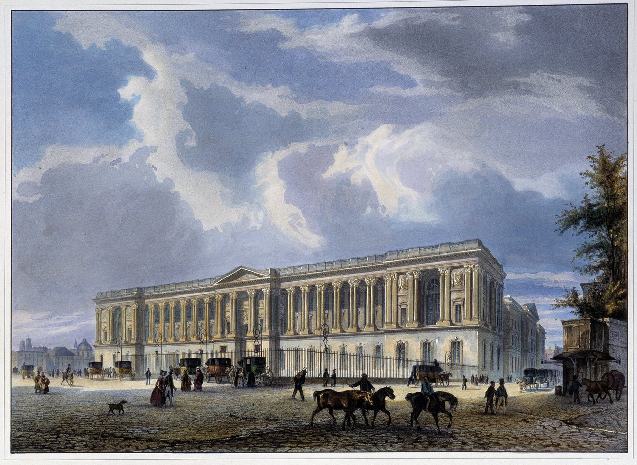 Udsigt over Louvre Colonnade - i "" Paris en 1837"" af Arnout af Louis Jules Arnout