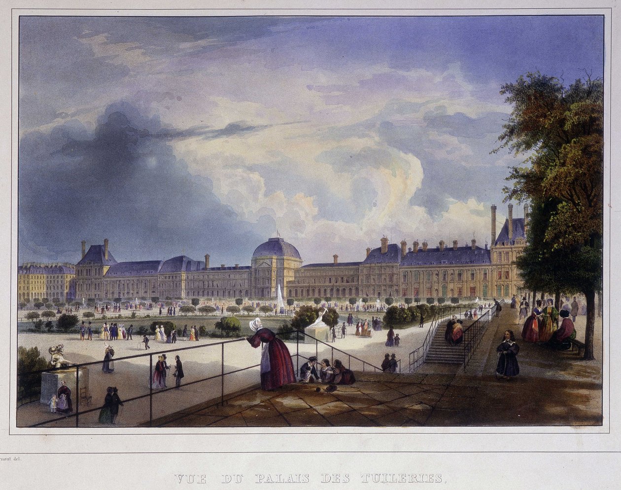 Udsigt over Palais des Tuileries - i ""Paris en 1837"" af Arnout af Louis Jules Arnout