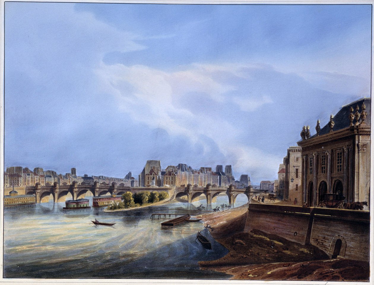 Udsigt over broen Neuf - i "" Paris en 1837" af Arnout af Louis Jules Arnout