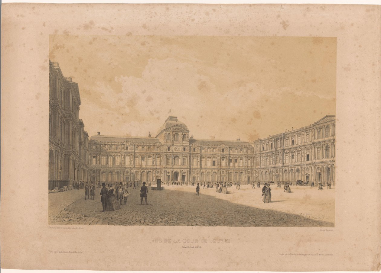 Udsigt over gården (Cour Carrée) til Louvre Vue de la cour du Louvre (titel på objekt) Grand Views of Paris (serietitel) Grandes Vues de Paris (serietitel) af Louis Jules Arnout
