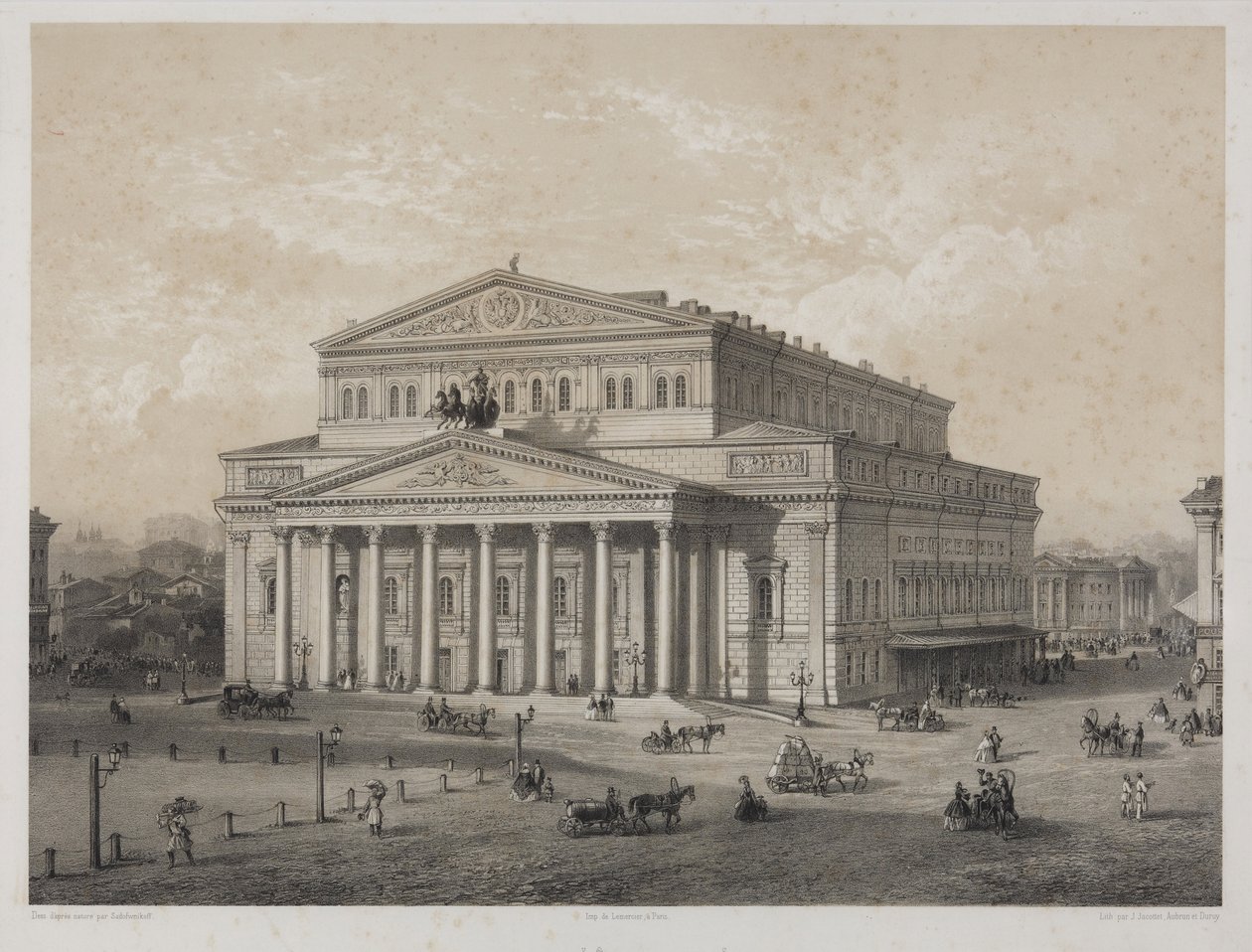 Bolchoi - Bolshoi-teatret i Moskva, af Jacottet, Louis Julien (1806-?). Litografi af Louis Julien Jacottet