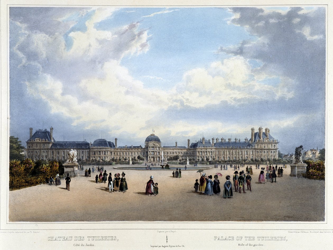 Udsigt over paladset og Tuileriernes have - i "" Promenade dans Paris et ses environs"", af Jacottet og Benoist, Paris, v.1840 af Louis Julien Jacottet