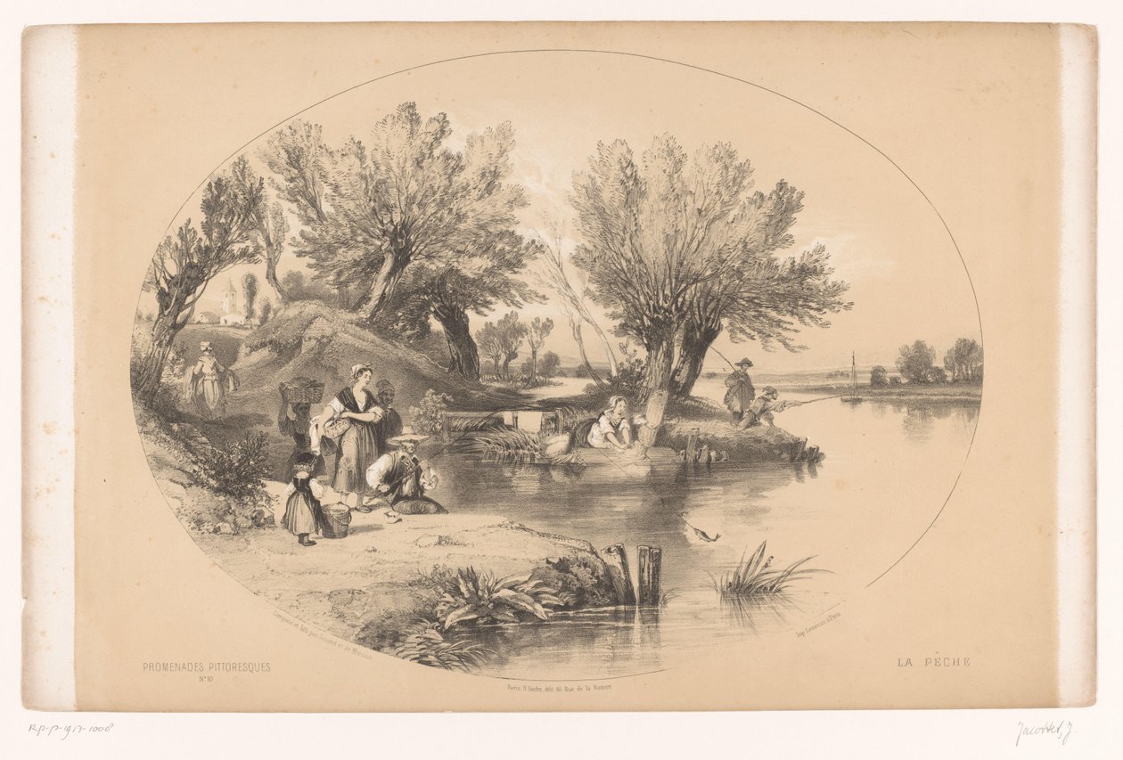 Fiskere på en sø Maleriske gåture (serietitel) Promenades maleriske (serietitel på objekt) af Louis Julien Jacottet