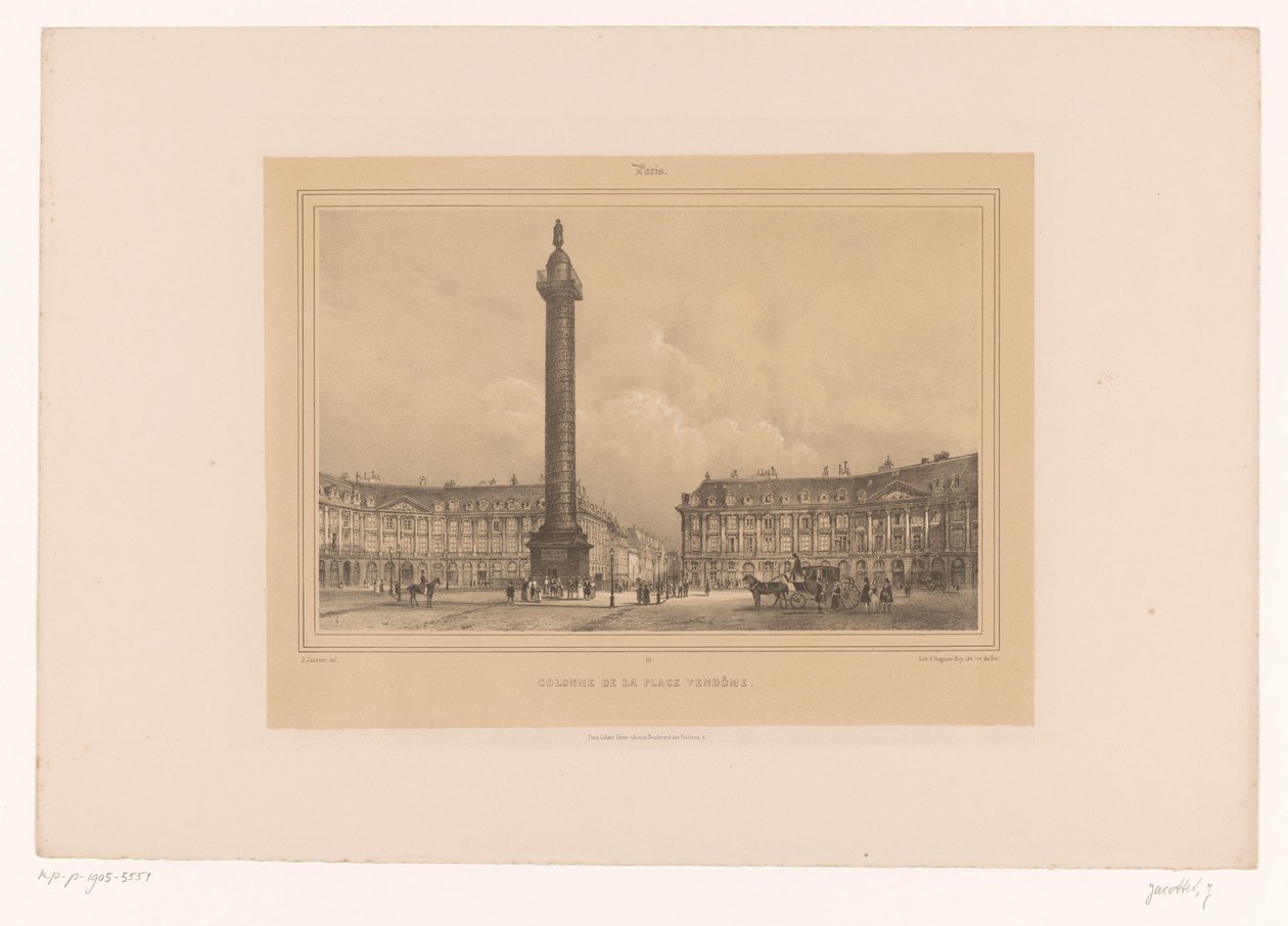 Udsigt over Colonne Vendôme Colonne de la Place Vendôme (titel på objekt) Ansigter i og omkring Paris (serietitel) Paris (serietitel på objekt) af Louis Julien Jacottet