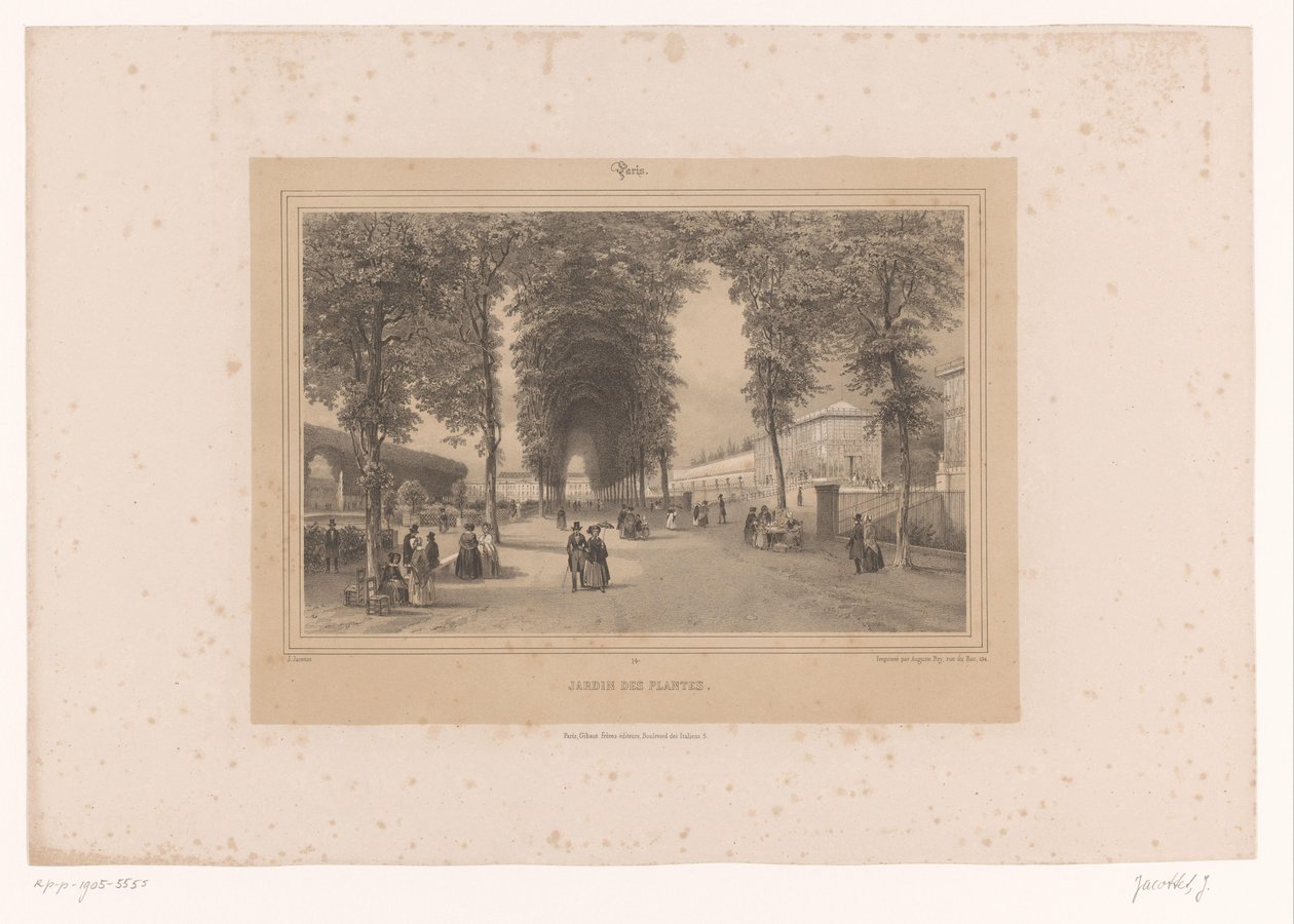 Udsigt over Jardin des Plantes Jardin des Plantes (titel på objekt) Ansigter i og omkring Paris (serietitel) Paris (serietitel på objekt) af Louis Julien Jacottet