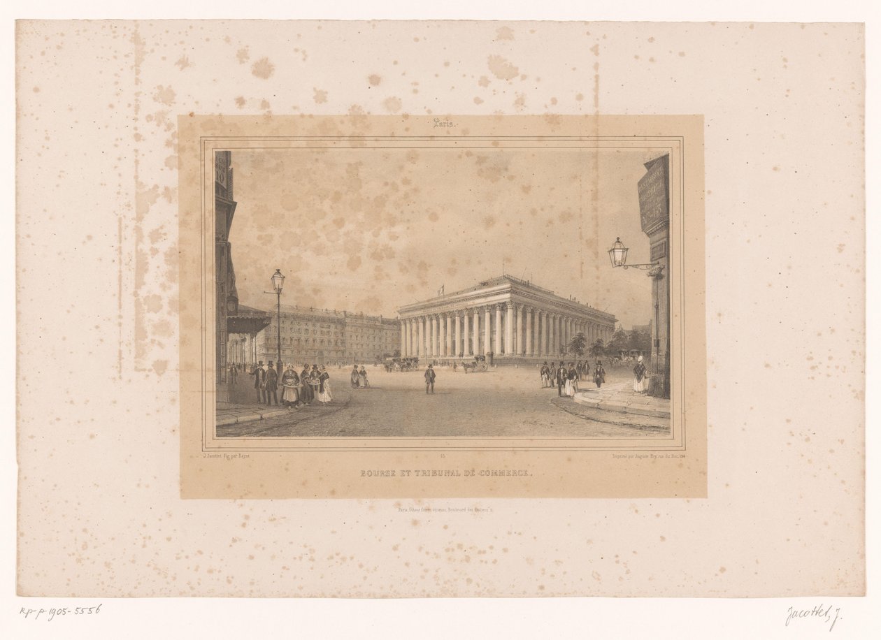 Udsigt til BeursgeBouw i Paris Bourse et Tribunal de Commerce (titel på objekt) Ansigter i og omkring Paris (serietitel) Paris (serietitel på objekt) af Louis Julien Jacottet