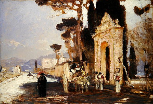 En italiensk vej med en barokparkport af Louis Kolitz