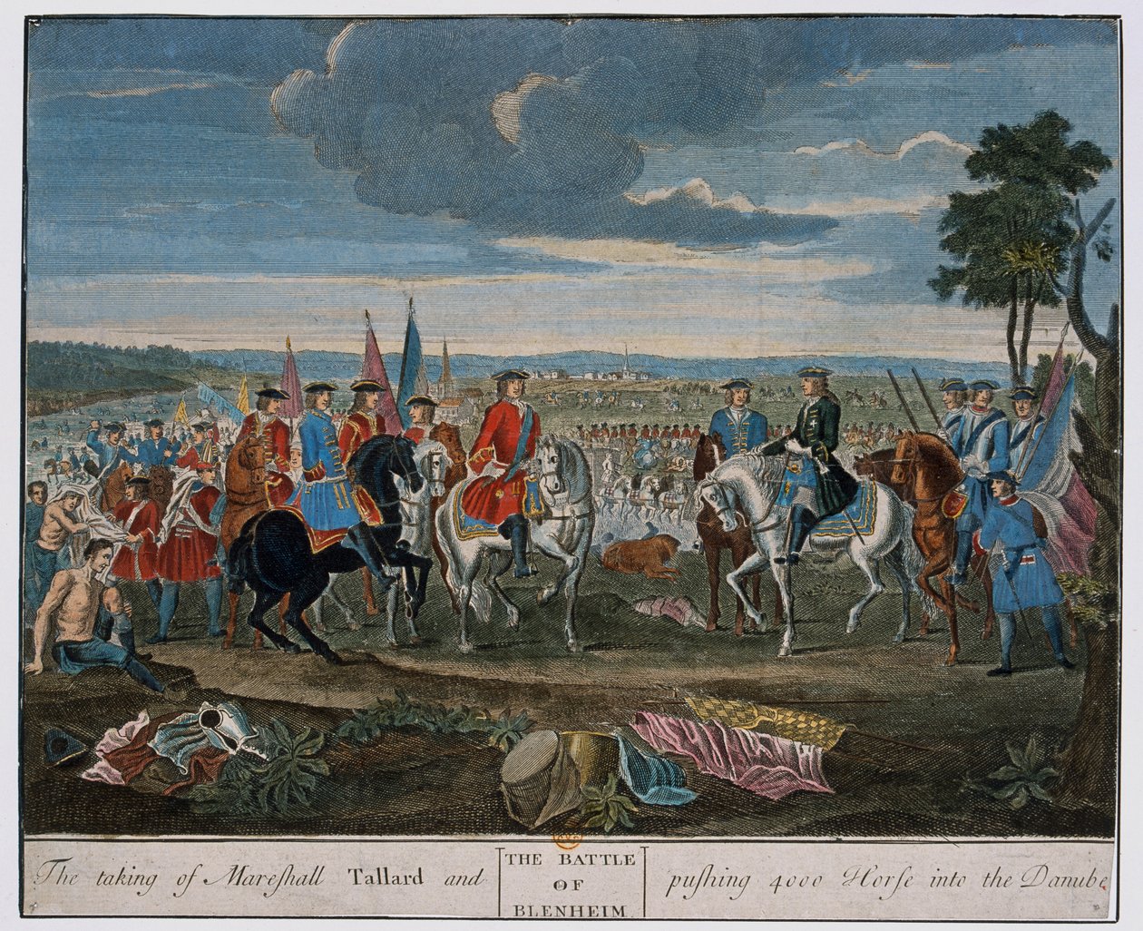 Indtagelsen af Marshall Tallard og skubber 4000 heste ind i Donau ved slaget ved Blenheim i 1704, ca. 1760 af Louis Laguerre