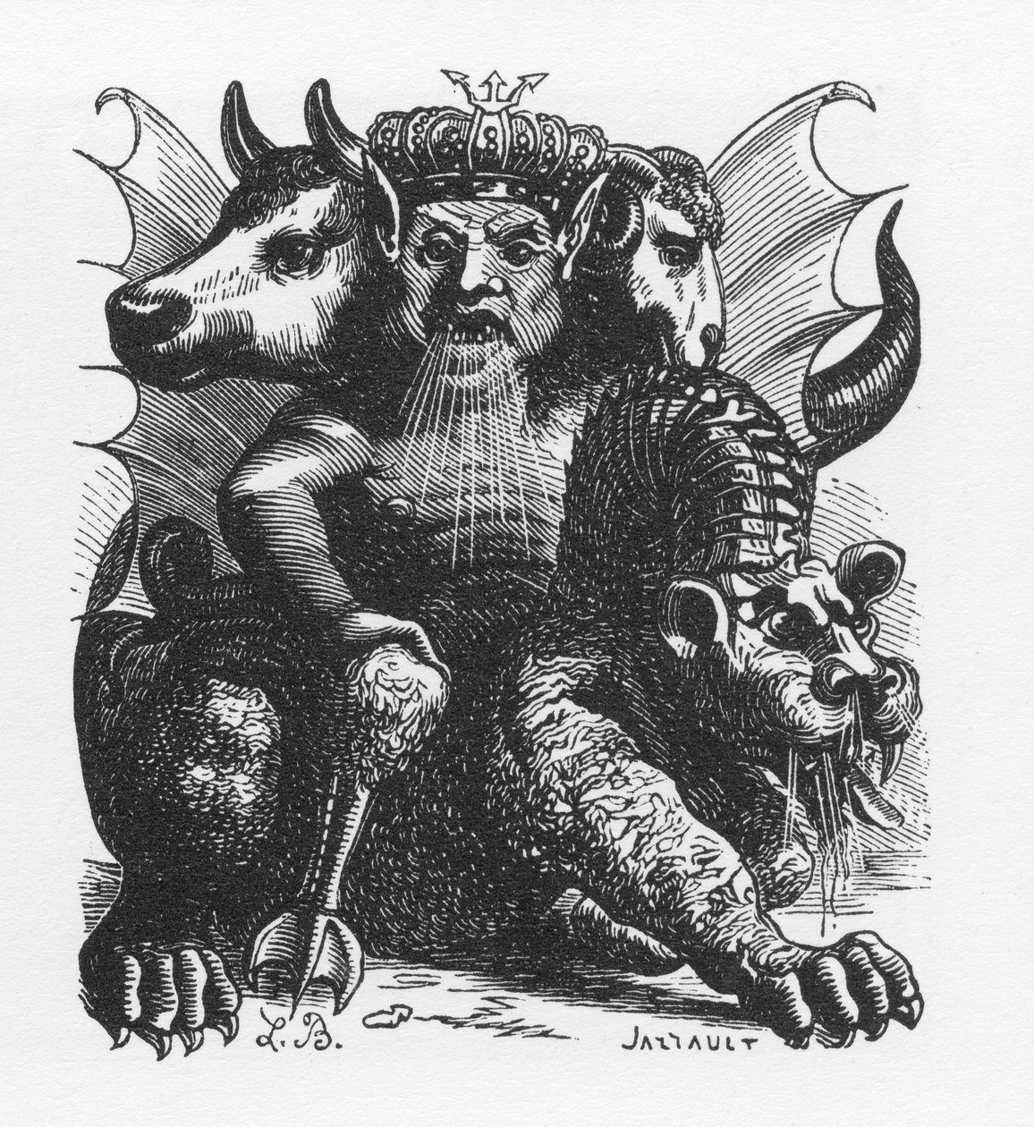 Asmodee dæmon af Bibelen - Asmodeus eller Ashmedai konge af dæmoner - i "The infernal dictionary"" af Collin de Plancy - Indgravering af L. Breton. Paris af Louis Le Breton
