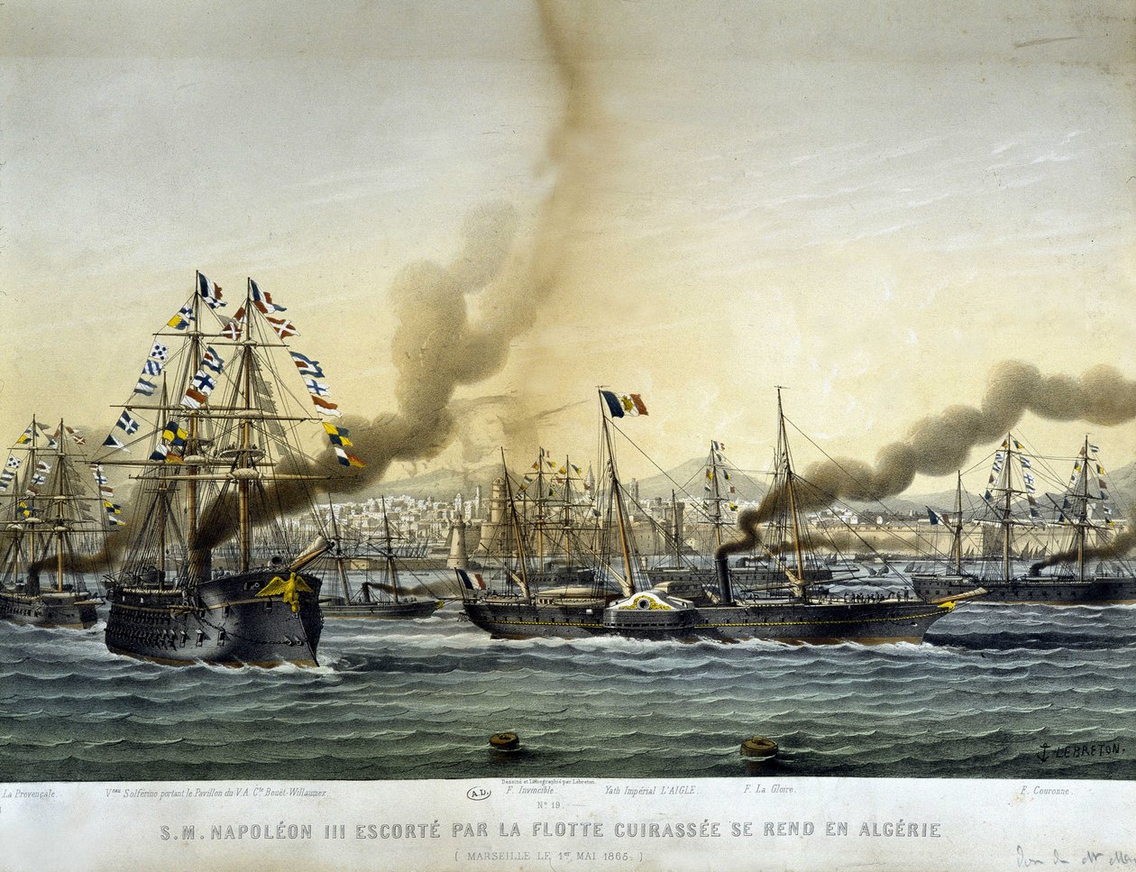Napoleon III eskorteret af Battlessee-flåden drog til Algeriet i september 1860, gravering af 1865. af Louis Le Breton