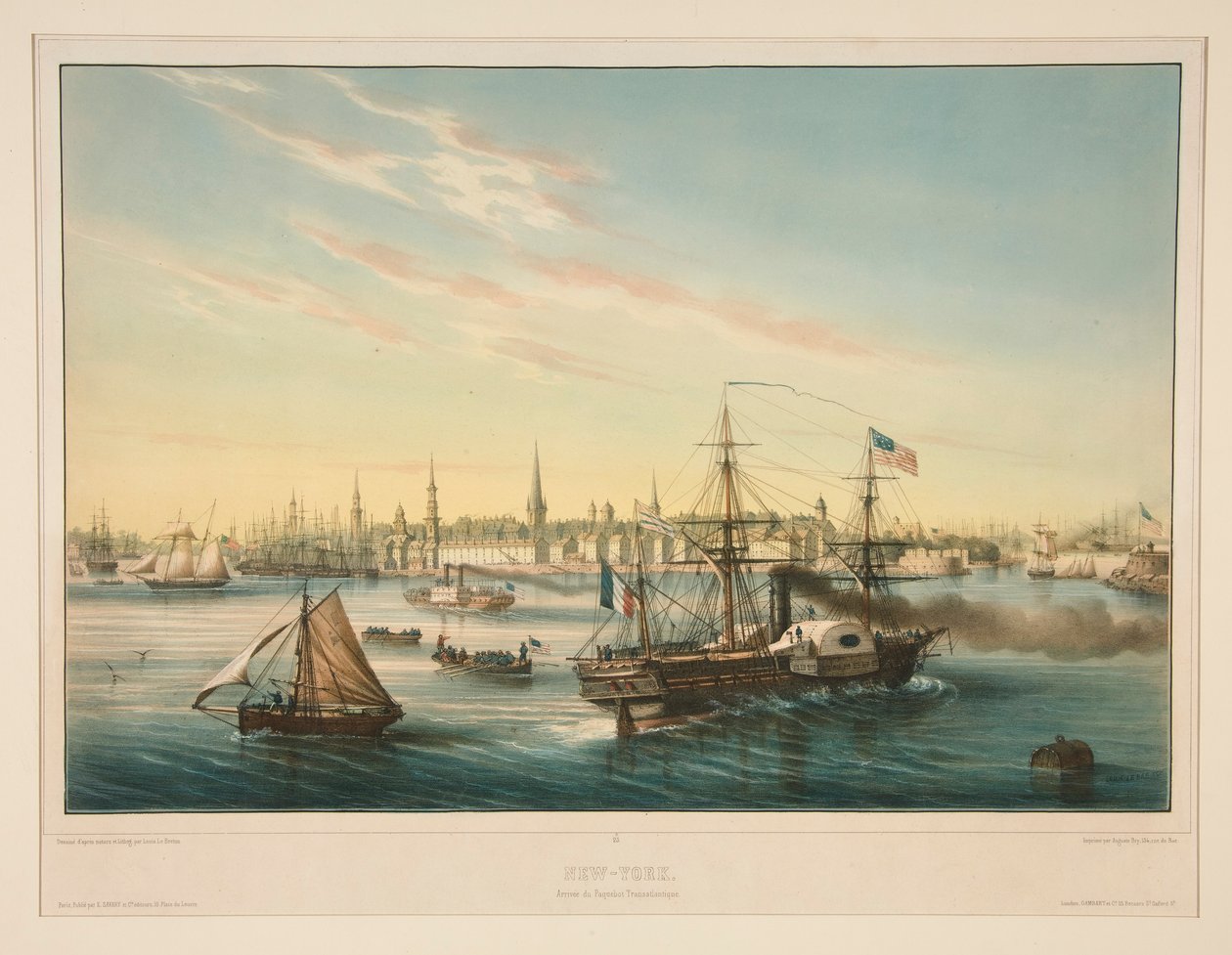 New York. Ankomst af den transatlantiske dampskib. af Louis Le Breton
