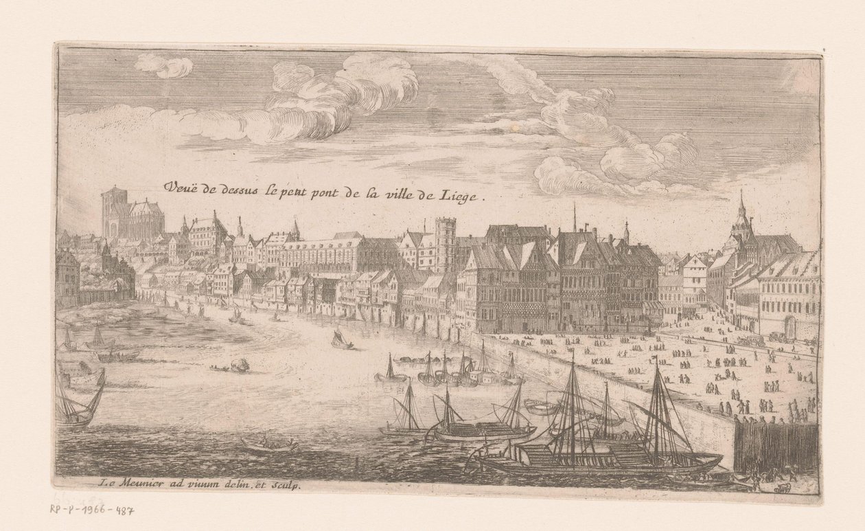 Udsigt over Liège Vue de dessus le petit pont de la ville de Liege (titel på objekt) af Louis Le Meunier