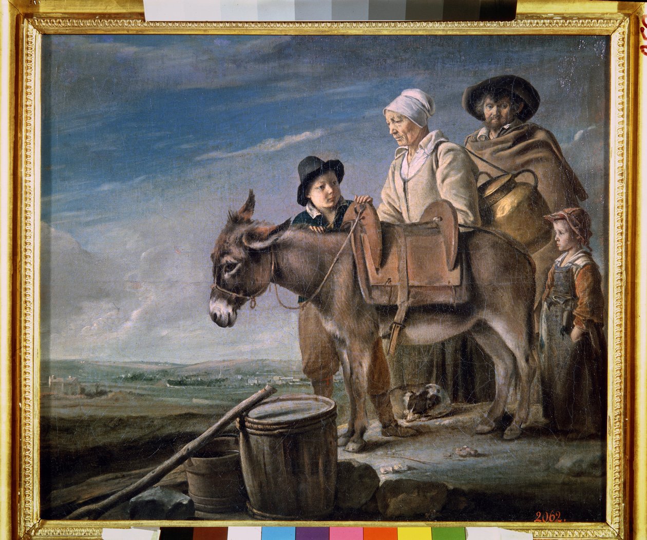 Mælkepigens familie. (Mælkepigens familie). Bondefamilie med æsel. Maleri af Louis Le Nain (1593-1648) af Louis le Nain