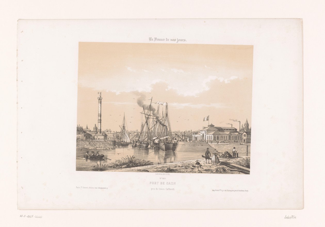 Udsigt over Caen fra Cours Caffarelli Port de Caen, Pris du Cours Caffarelli (titel på objekt) Contemporary France (serietitel) La France de nos jours (serietitel på objekt) af Louis Le Breton