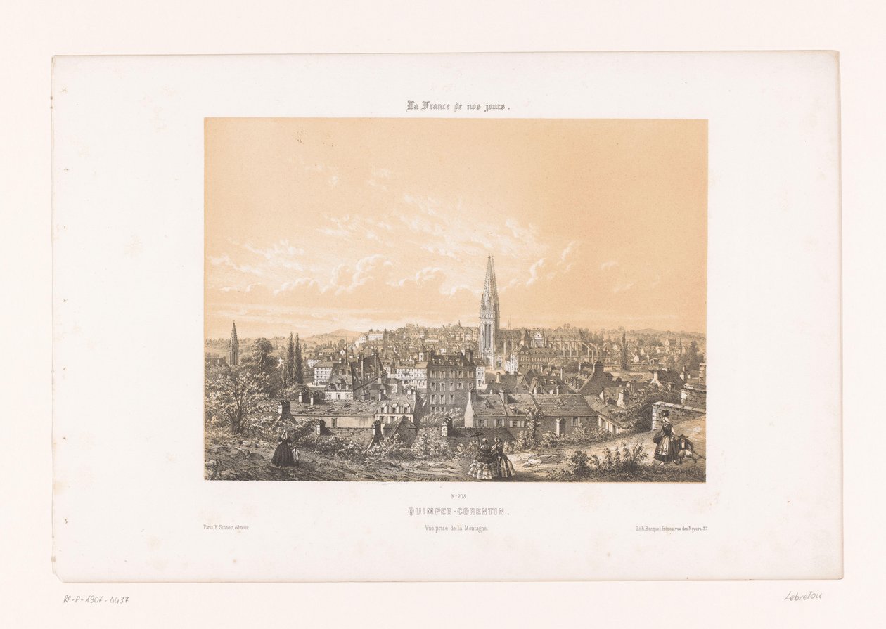 Udsigt over Quimper fra bakken Quimper-Corentin. Vue prize de la Montagne (titel på objekt) Contemporary France (serietitel) La France de nos jours (serietitel på objekt) af Louis Le Breton
