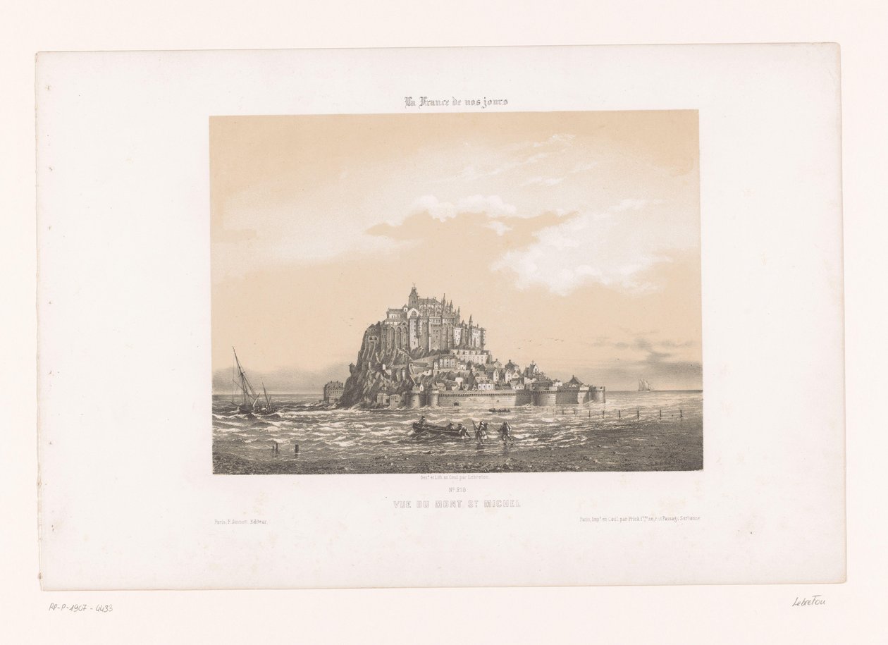 Udsigt over Mont-Saint-Michel Vue du Mont St. Michel (titel på objekt) Contemporary France (serietitel) La France de nos jours (serietitel på objekt) af Louis Le Breton