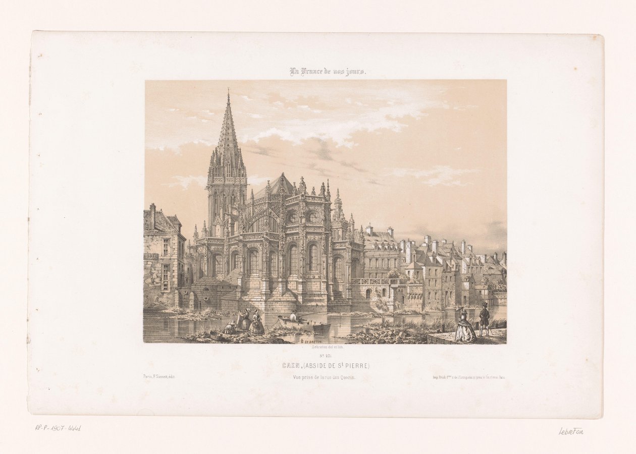 Udsigt over apsis af Peterskirken i Caen Caen (Abside de St. Pierre). Vue prize de la rue des Quoris (titel på objekt) Contemporary France (serietitel) La France de nos jours (serietitel på objekt) af Louis Le Breton
