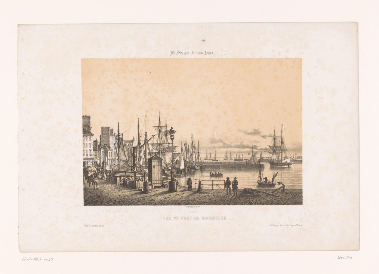 Udsigt over havnen i Cherbourg Vue du port de Cherbourg (titel på objekt) Contemporary France (serietitel) La France de nos jours (serietitel på objekt) af Louis Le Breton