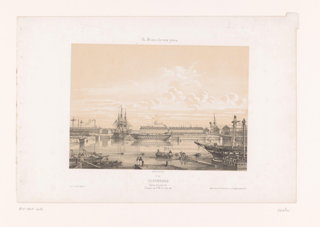 Udsigt over Bassin Napoléon III ved havnen i Cherbourg Cherbourg. Basin Napoleon III (titel på objekt) Contemporary France (serietitel) La France de nos jours (serietitel på objekt) af Louis Le Breton