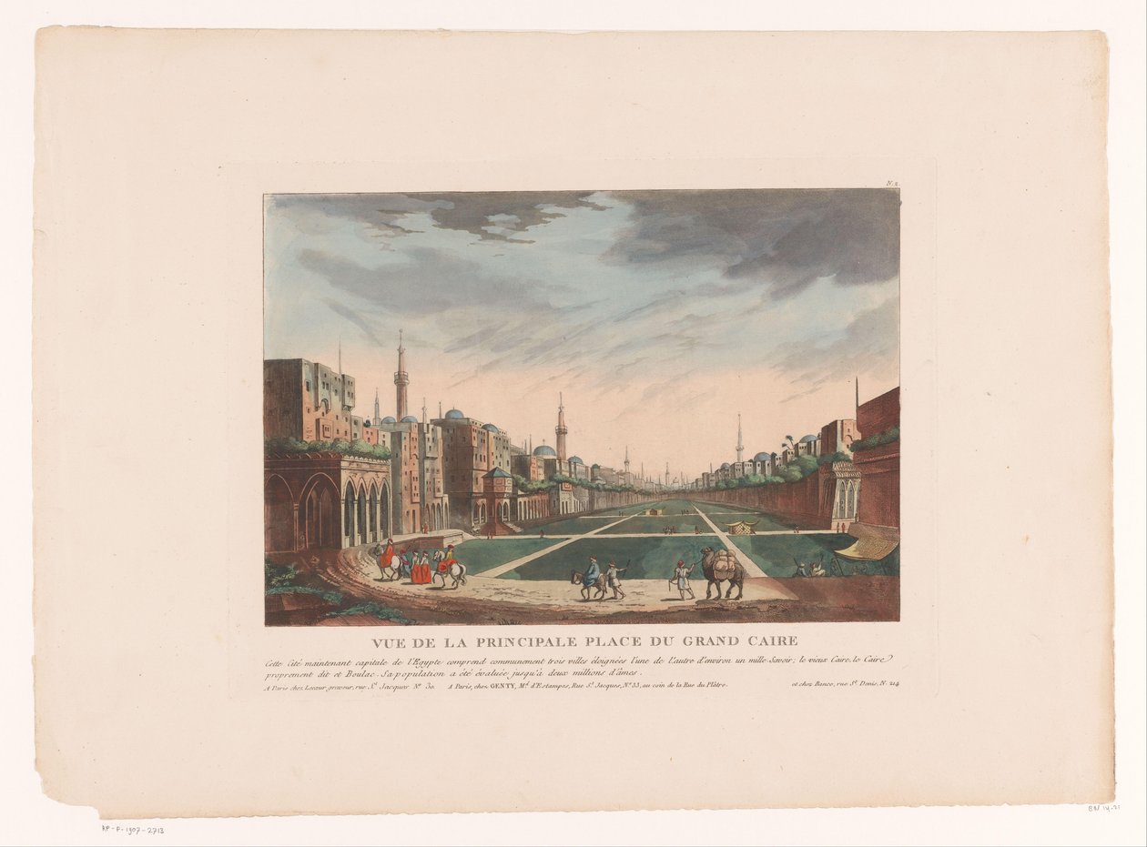 Udsigt over en plads i Kairo Vue de la Principale Place du Grand Caire (titel på objektet) Bybilleder i Italien, Spanien og Egypten (serietitel) af Louis Lecoeur