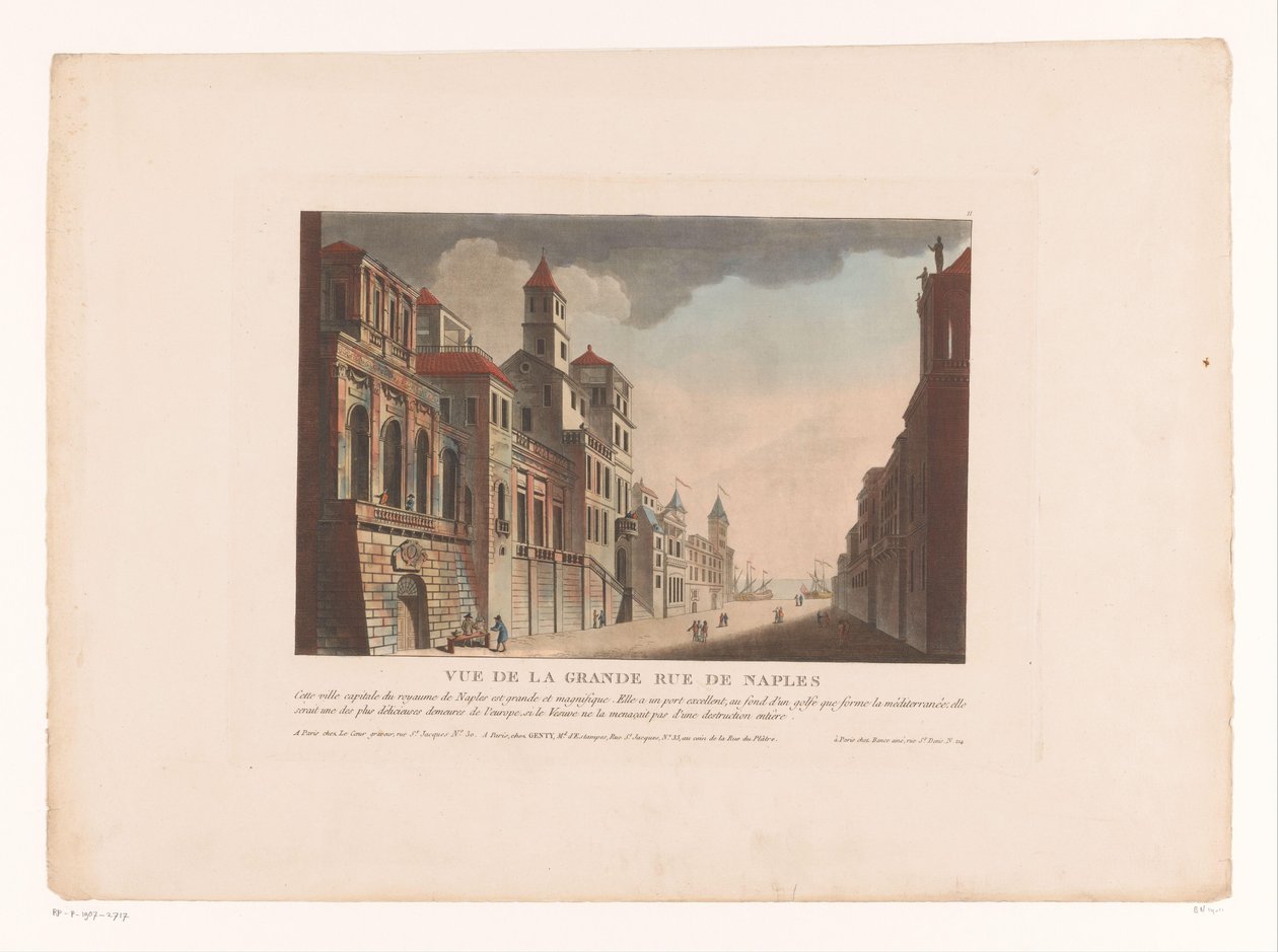 Udsigt over en gade i Napoli Vue de la Grande Rue de Naples (titel på objekt) Bybilleder i Italien, Spanien og Egypten (serietitel) af Louis Lecoeur