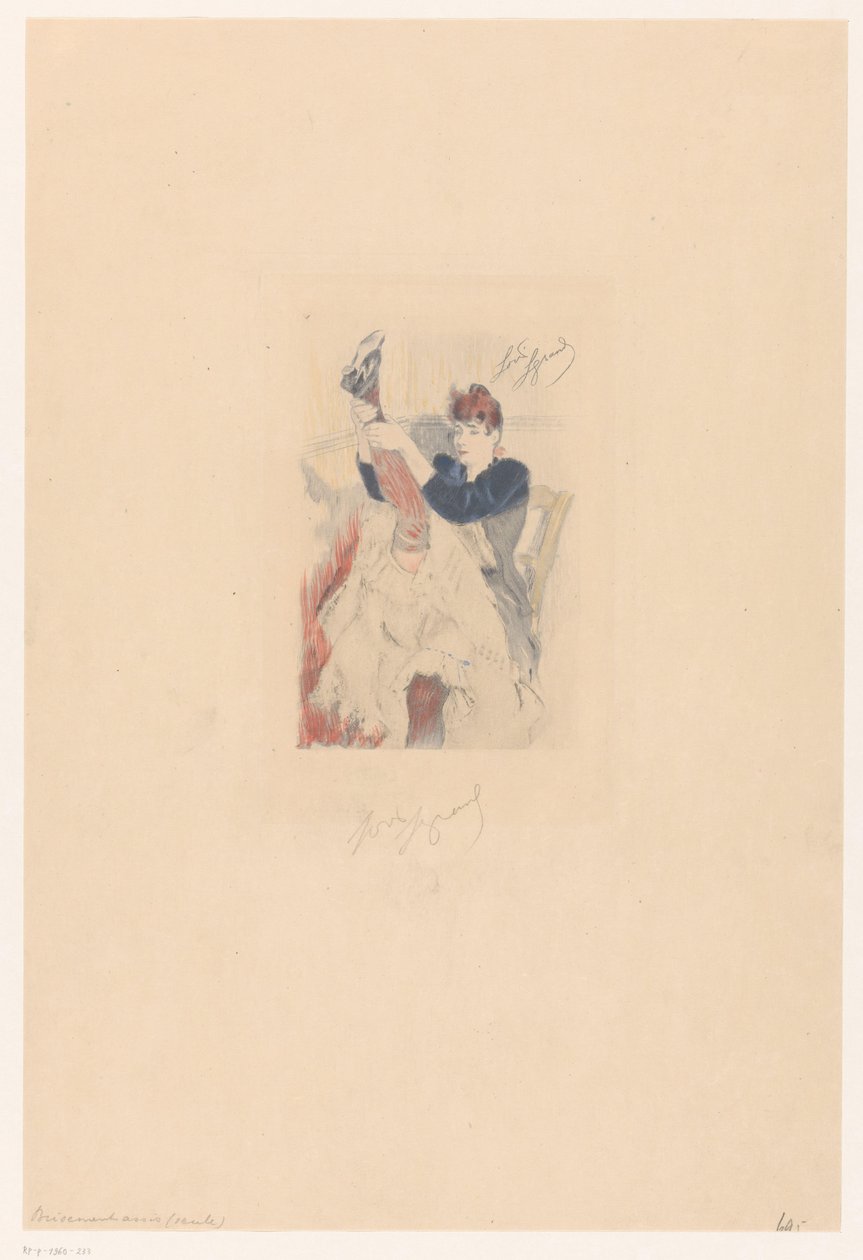 Cancan-danser laver en fleksibilitetsøvelse Brisement assis (seule) (titel på objekt) af Louis Legrand (signed by artist)